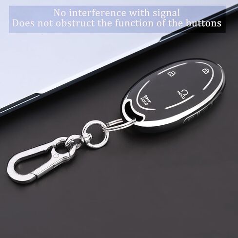 7-Button Key Fob Cover for Hyundai 2024-2025 Tucson Elantra Santa Fe Kona Sonata Ioniq ، حالة وقائية مع سلسلة مفاتيح مضادة للانفصال ، أسود in Kuwait