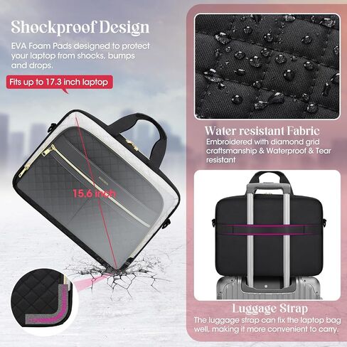 IGOLUMON Laptop Bag 15.6/17.3 Inch Laptop Briefcase for Women Men Waterproof Shoulder Computer Messenger Bag Large Laptop Bag Business Office Work Travel College, Black in Saudi Arabia