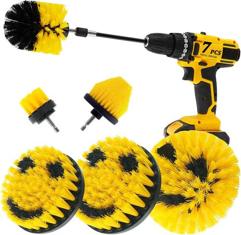 7 Pcs Drill Brush Attachment Set, Power Cleaning Scrub Brush Kit with Extend Long Attachment, All Purpose Drill Scrub Brushes for Car, Grout, Floor, Shower, Tile, Bathroom and Kitchen (Yellow) in Saudi Arabia