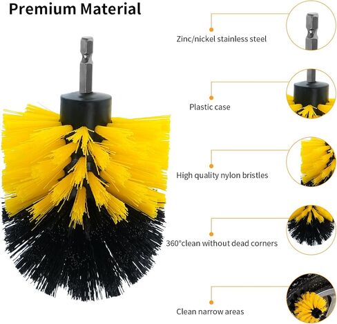 7 Pcs Drill Brush Attachment Set, Power Cleaning Scrub Brush Kit with Extend Long Attachment, All Purpose Drill Scrub Brushes for Car, Grout, Floor, Shower, Tile, Bathroom and Kitchen (Yellow) in Saudi Arabia