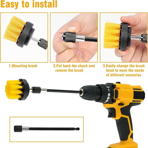 7 Pcs Drill Brush Attachment Set, Power Cleaning Scrub Brush Kit with Extend Long Attachment, All Purpose Drill Scrub Brushes for Car, Grout, Floor, Shower, Tile, Bathroom and Kitchen (Yellow) in Saudi Arabia