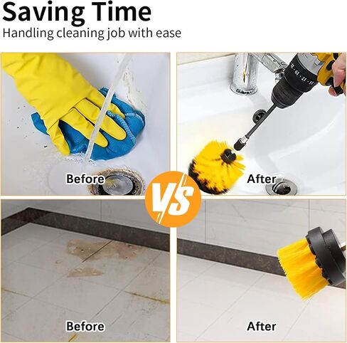 7 Pcs Drill Brush Attachment Set, Power Cleaning Scrub Brush Kit with Extend Long Attachment, All Purpose Drill Scrub Brushes for Car, Grout, Floor, Shower, Tile, Bathroom and Kitchen (Yellow) in Saudi Arabia
