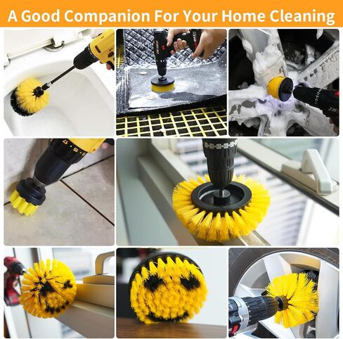 7 Pcs Drill Brush Attachment Set, Power Cleaning Scrub Brush Kit with Extend Long Attachment, All Purpose Drill Scrub Brushes for Car, Grout, Floor, Shower, Tile, Bathroom and Kitchen (Yellow) in Saudi Arabia