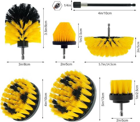 7 Pcs Drill Brush Attachment Set, Power Cleaning Scrub Brush Kit with Extend Long Attachment, All Purpose Drill Scrub Brushes for Car, Grout, Floor, Shower, Tile, Bathroom and Kitchen (Yellow) in Saudi Arabia