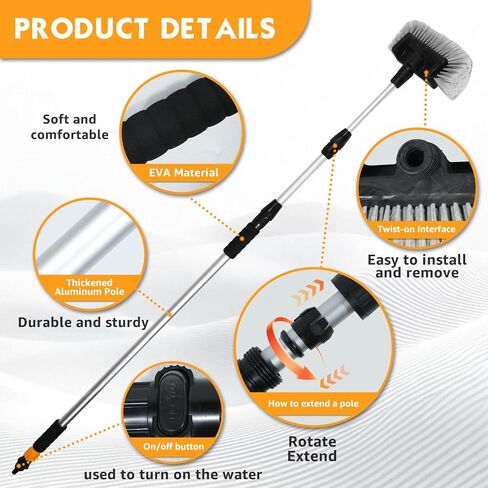 XDOVET 5-12FT Soft Bristled Car Wash Brush with Aluminum Telescopic Rod for Cleaning RV Floors, Boat Solar Panels, Bumper Scratch Resistant Car Wash Brush in Saudi Arabia