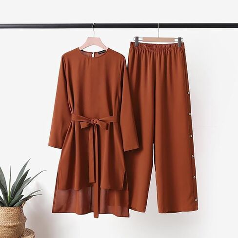 Abayas Dress for Women Muslim Long Sleeve Loose Top Pants 2 Pcs Dubai Islamic Muslim Women Matching Sets in Kuwait