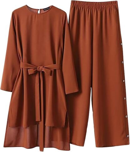 Abayas Dress for Women Muslim Long Sleeve Loose Top Pants 2 Pcs Dubai Islamic Muslim Women Matching Sets in Kuwait