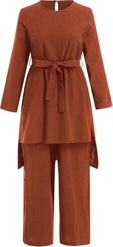 Abayas Dress for Women Muslim Long Sleeve Loose Top Pants 2 Pcs Dubai Islamic Muslim Women Matching Sets in Kuwait