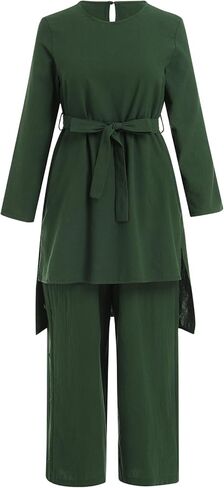 فستان Abayas للنساء المسلمات طويلة الأكمام السراويل الفضفاضة 2 PCS دبي الإسلامية المسلمات النساء المطابقة مجموعات in Saudi Arabia