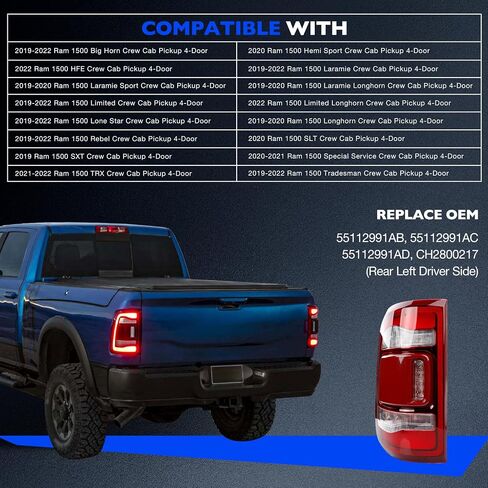 LED Taillights - Brake Tail Lights Compatible with RAM 1500 2019-2024, Replace 55112991AB 55112991AC 55112991AD - LED Driving Reverse Lamps Brake Turn Signal Lighting Rear Left Driver Side in Saudi Arabia