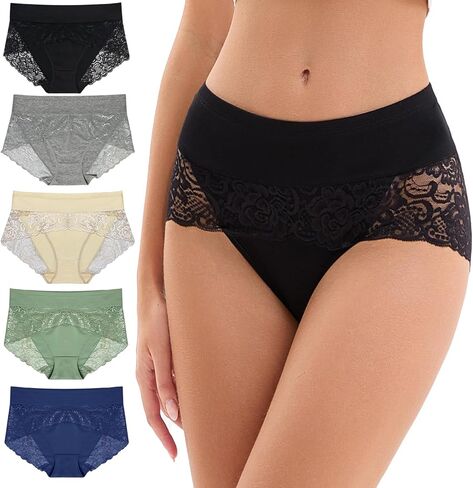 Sexy Lace Women Panties High waisted Tummy Control Comfortable Underwear cotton Female Briefs 5 Pack in Saudi Arabia