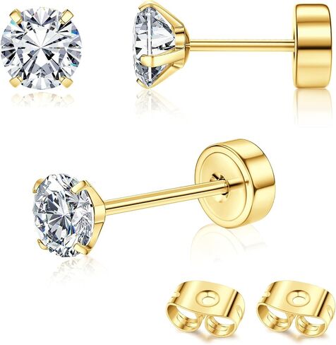 G23 Titanium Hypoallergenic Earrings for Women Men Threadless Flat Back Earrings Gold Silver Earrings Studs Flatback Tiny 2mm/3mm/4mm CZ Ball Dot Cartilage Earring Tragus Helix Piercing Jewelry in Saudi Arabia