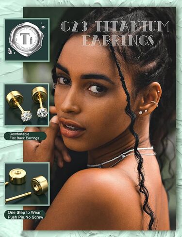 G23 Titanium Hypoallergenic Earrings for Women Men Threadless Flat Back Earrings Gold Silver Earrings Studs Flatback Tiny 2mm/3mm/4mm CZ Ball Dot Cartilage Earring Tragus Helix Piercing Jewelry in Saudi Arabia
