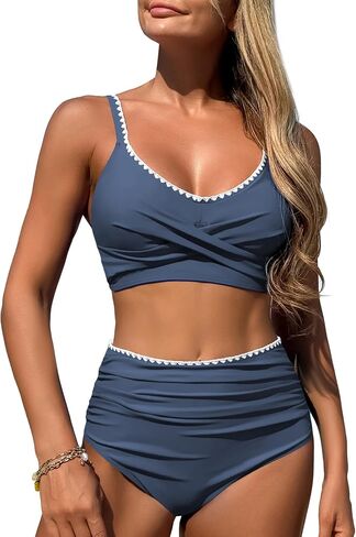 ZAFUL High Waisted Bikini Sets for Women Twist Front Ruched Color Block Two Piece Swimsuits Tummy Control Bathing Suit in Saudi Arabia