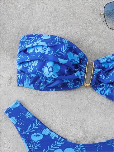 Shenhe Women's 2 قطعة من قطع السباحة U Wire Floral Tie Back Ruched Bandeau Bikini مع مجموعة ثونغ in Saudi Arabia