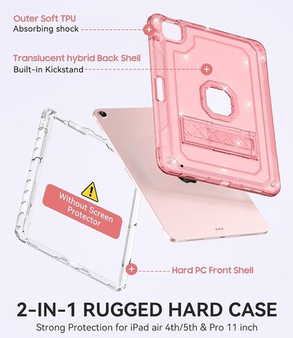 ZoneFoker Case for iPad Air 5th/ 4th Generation Case (2022/2020) 10.9'', for iPad Pro 11 Inch (4th/3rd/2nd/1st Gen), Hard Sturdy Slim Cover for iPad Air 5 4 th with Pencil Holder/Stand, Clear Glitter in Saudi Arabia