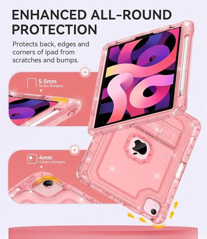 ZoneFoker Case for iPad Air 5th/ 4th Generation Case (2022/2020) 10.9'', for iPad Pro 11 Inch (4th/3rd/2nd/1st Gen), Hard Sturdy Slim Cover for iPad Air 5 4 th with Pencil Holder/Stand, Clear Glitter in Saudi Arabia