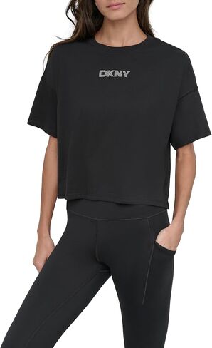 DKNY Womens Short Sleeve Rhinestone Logo Relafted Tee Croped Tee in Saudi Arabia