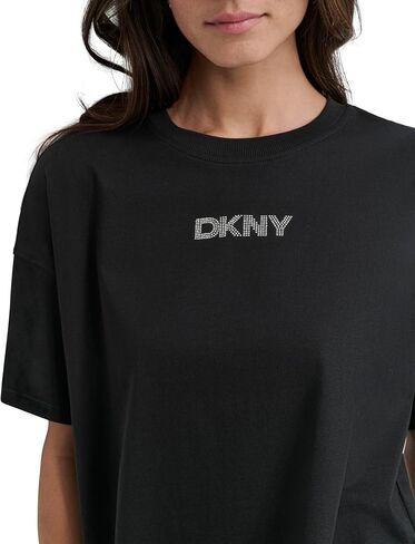 DKNY Womens Short Sleeve Rhinestone Logo Relafted Tee Croped Tee in Saudi Arabia