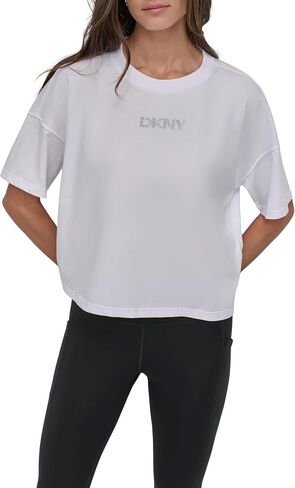 DKNY womens Short Sleeve Rhinestone Logo Relaxed Cropped Tee in Saudi Arabia