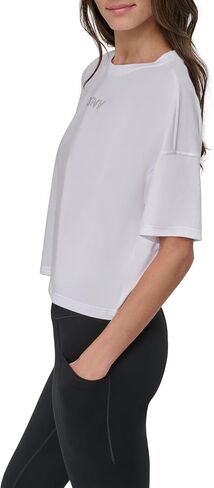 DKNY womens Short Sleeve Rhinestone Logo Relaxed Cropped Tee in Saudi Arabia