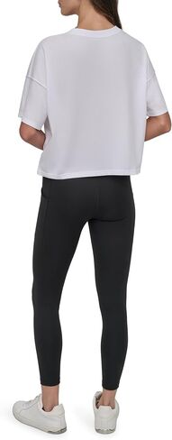 DKNY womens Short Sleeve Rhinestone Logo Relaxed Cropped Tee in Saudi Arabia