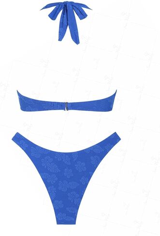 Seamoly Floral Terry Cloth Jacquard Ring Ring Decor Decor Halter Cheeky Bikini in Saudi Arabia