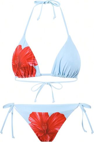 SHENHE Women's 3 Piece Cheetah Bikini Set Floral Triangle Halter String Swimsuits with Cove Up in Saudi Arabia