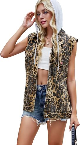 Women's Hooded Denim Vest, Oversized Casual Jean Jacket, Detachable Hood, Plus Size in Saudi Arabia