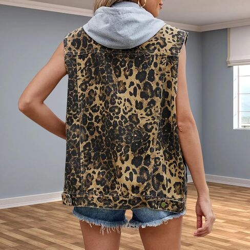 Women's Hooded Denim Vest, Oversized Casual Jean Jacket, Detachable Hood, Plus Size in Saudi Arabia