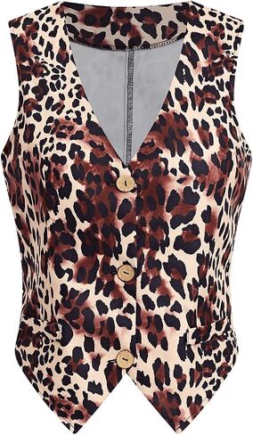 Milumia Women's Leopard Print Blazer Vest V Neck Sleeveless Button Down Jacket in Saudi Arabia