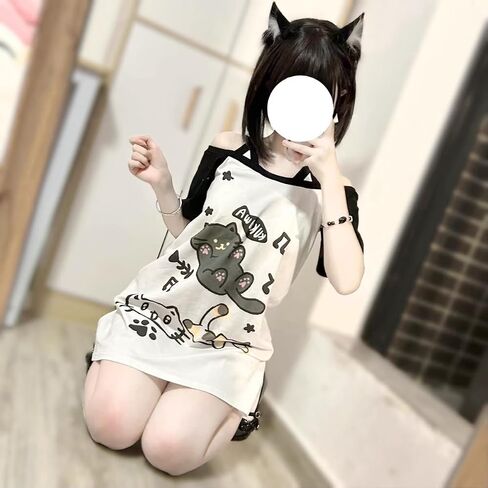 قمصان y2k kawaii للنساء الرسوم المتحركة الرسوم البيانية قبالة الكتف cutecore قمصان harajuku أزياء القوطية القوطية in Kuwait