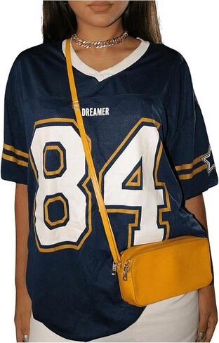 GORGLITTER Women's Y2k Oversized Jersey Shirts Number Graphic Print Patchwork Half Sleeve Tee Streetwear in Saudi Arabia