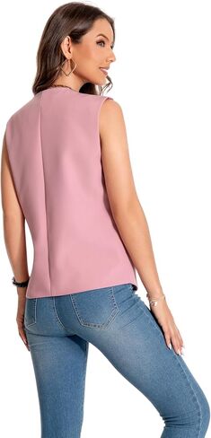 YYNUDA Women's Vest One Front Solid V Neck Casual Lightweight Sleeveless Blazer Waistcoat with Pockets in Saudi Arabia