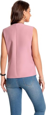 YYNUDA Women's Vest One Front Solid V Neck Casual Lightweight Sleeveless Blazer Waistcoat with Pockets in Saudi Arabia
