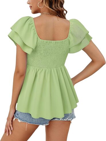 MCKOL Womens Summer Tops Boho Square Neck Short Sleeve Casual Shirts Baby doll Blouses Floral Fashion Beach Vacation Clothes in Saudi Arabia