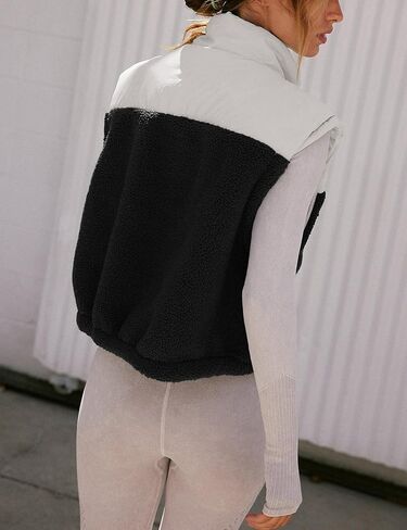 Yeokou Women Fleece Sherpa سترة اقتصاص نصف الرمز البريدي بلا أكمام دافئة غامضة اللون in Saudi Arabia