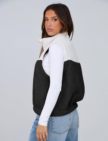 Yeokou Women Fleece Sherpa سترة اقتصاص نصف الرمز البريدي بلا أكمام دافئة غامضة اللون in Saudi Arabia