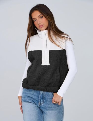 Yeokou Women Fleece Sherpa سترة اقتصاص نصف الرمز البريدي بلا أكمام دافئة غامضة اللون in Saudi Arabia