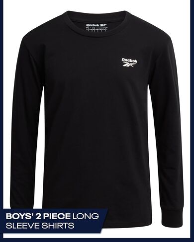 Reebok Boys' Long Sleeve Shirt - 2 Pack Basic Cotton Long Sleeve T-Shirt - Crewneck Tee for Boys (8-14) in Saudi Arabia