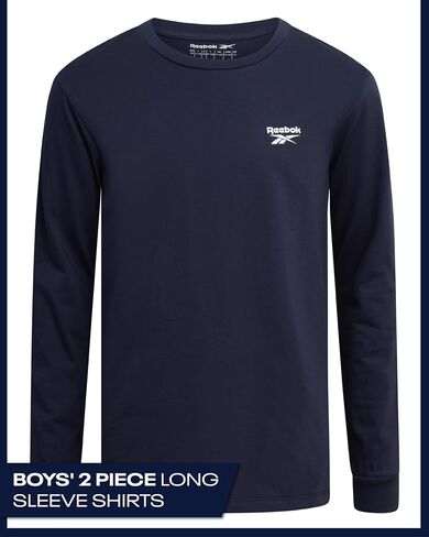 Reebok Boys' Long Sleeve Shirt - 2 Pack Basic Cotton Long Sleeve T-Shirt - Crewneck Tee for Boys (8-14) in Saudi Arabia