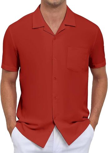Men's Short Sleeve Button Down Shirt Cuban Collar Anti-Wrinkle Shirt Casual Summer Beach Shirt in Saudi Arabia