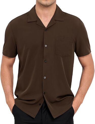 Men's Short Sleeve Button Down Shirt Cuban Collar Anti-Wrinkle Shirt Casual Summer Beach Shirt in Saudi Arabia