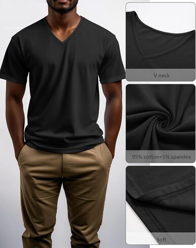 Ficerd 3 Pack Men's V Neck 95% Cotton T-Shirts M-7xl Big Tall Regular Soft Short Sleeve Basic 2025 Summer Clothes in Saudi Arabia