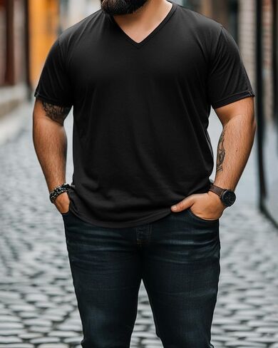 Ficerd 3 Pack Men's V Neck 95% Cotton T-Shirts M-7xl Big Tall Regular Soft Short Sleeve Basic 2025 Summer Clothes in Saudi Arabia