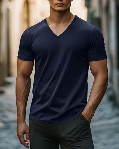 Ficerd 3 Pack Men's V Neck 95% Cotton T-Shirts M-7xl Big Tall Regular Soft Short Sleeve Basic 2025 Summer Clothes in Saudi Arabia