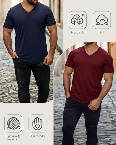 Ficerd 3 Pack Men's V Neck 95% Cotton T-Shirts M-7xl Big Tall Regular Soft Short Sleeve Basic 2025 Summer Clothes in Saudi Arabia