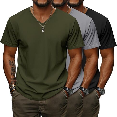 Ficerd 3 Pack Men's V Neck 95% Cotton T-Shirts M-7xl Big Tall Regular Soft Short Sleeve Basic 2025 Summer Clothes in Saudi Arabia