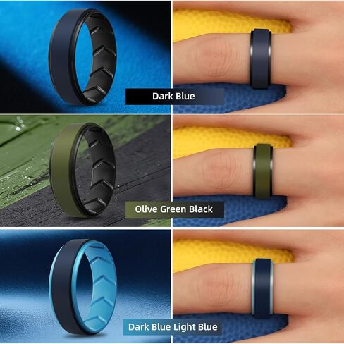 Silicone Wedding Rings for Men 1/4/5/6/7 Multipack of Breathable Airflow Inner Grooves,Step Edge Sleek Design Rubber Engagement Bands 8.5mm Wide 2mm Thick in Saudi Arabia