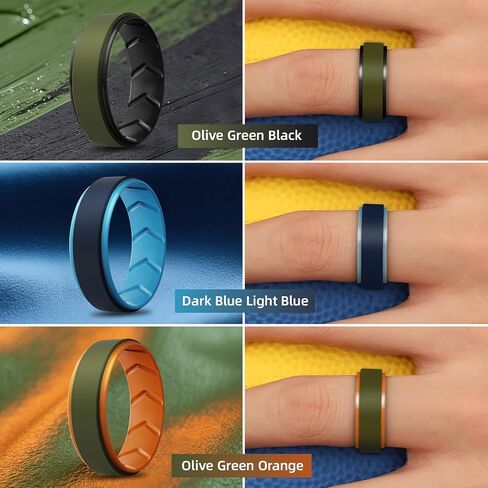 Silicone Wedding Rings for Men 1/4/5/6/7 Multipack of Breathable Airflow Inner Grooves,Step Edge Sleek Design Rubber Engagement Bands 8.5mm Wide 2mm Thick in Saudi Arabia